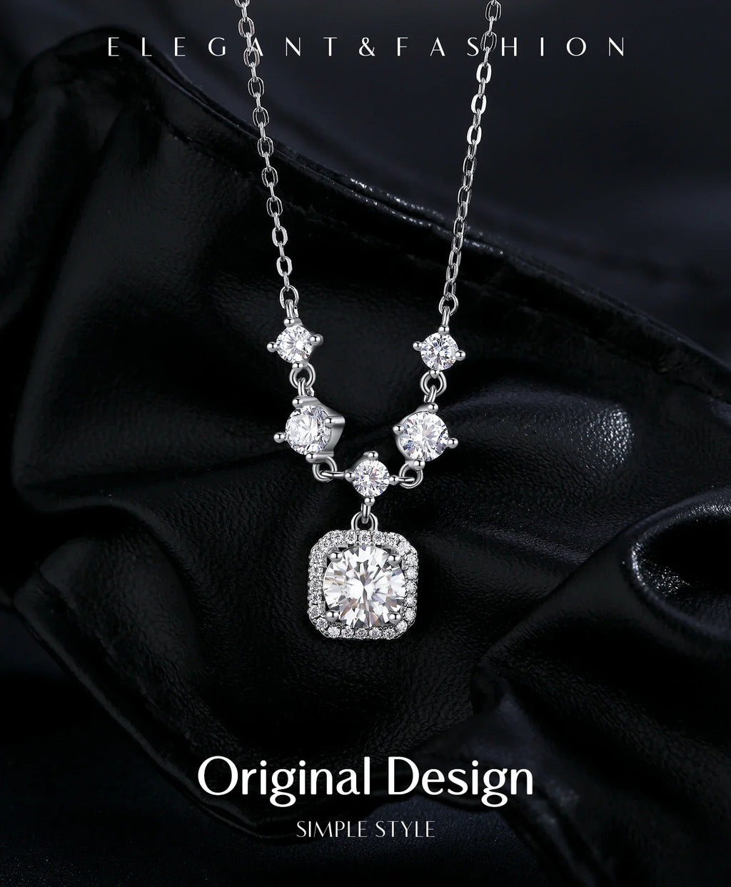 1CT D Color Moissanite Necklace 925 Sterling Silver Luxury Halo Charm Pendant Necklace For Women Bridal Wedding Jewelry