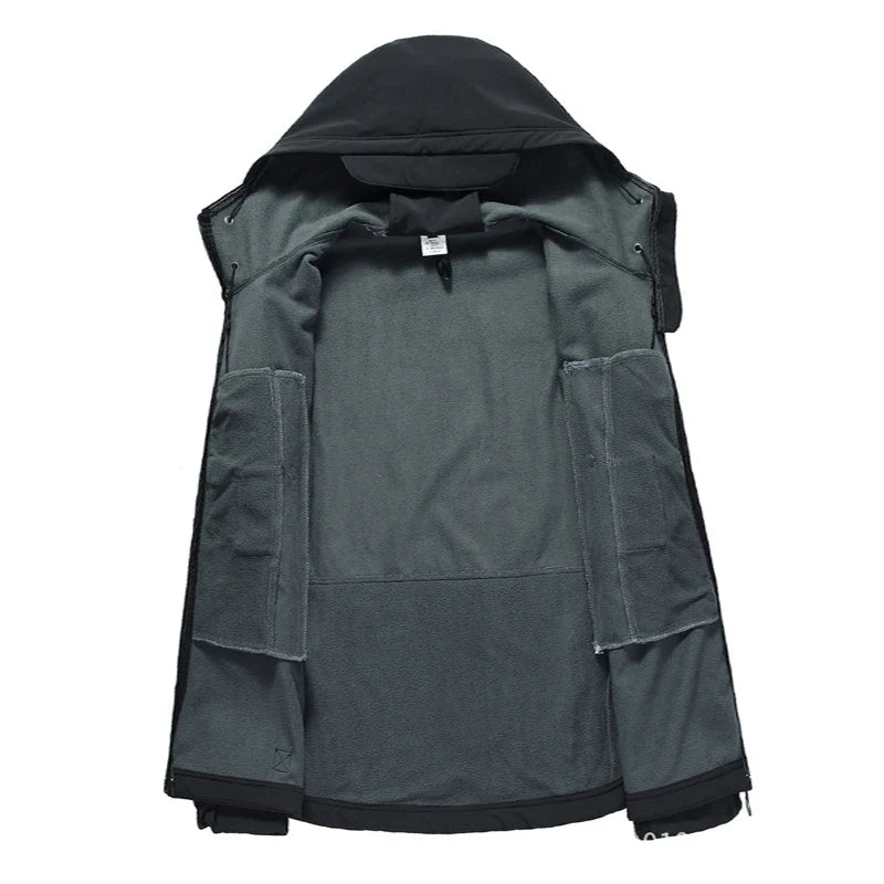 Men Military Winter Fleece Sharkskin Tactical Outdoor Jackets Camping Hiking Trekking Hunting Fishing Climbing Cargo Hoodie Coat