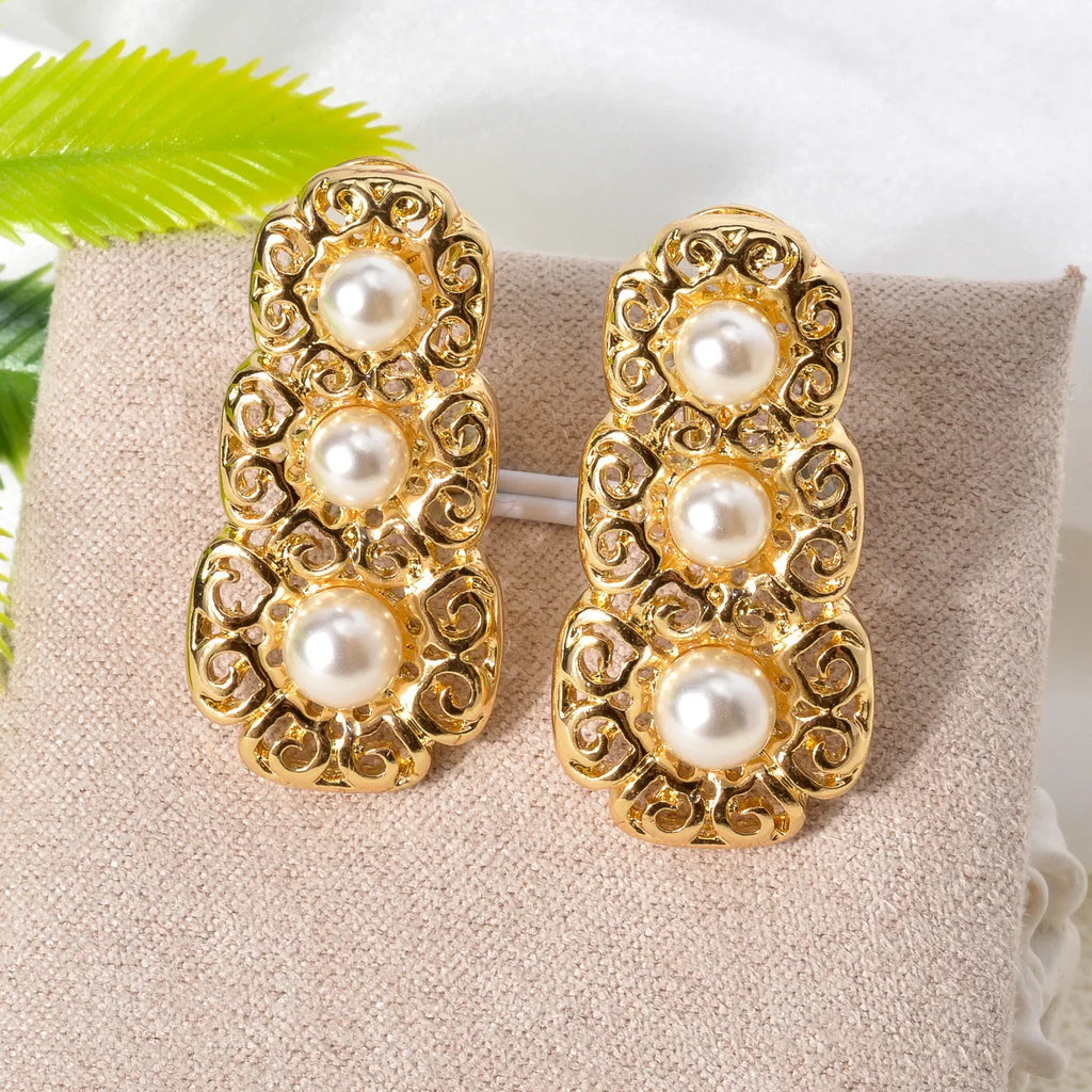 Dubai Luxury Quality Jewelry Set For Women Trend Pearl Necklace Bracelet Ring Earrings Jewelry Set 18k Gold Plated Jewelry