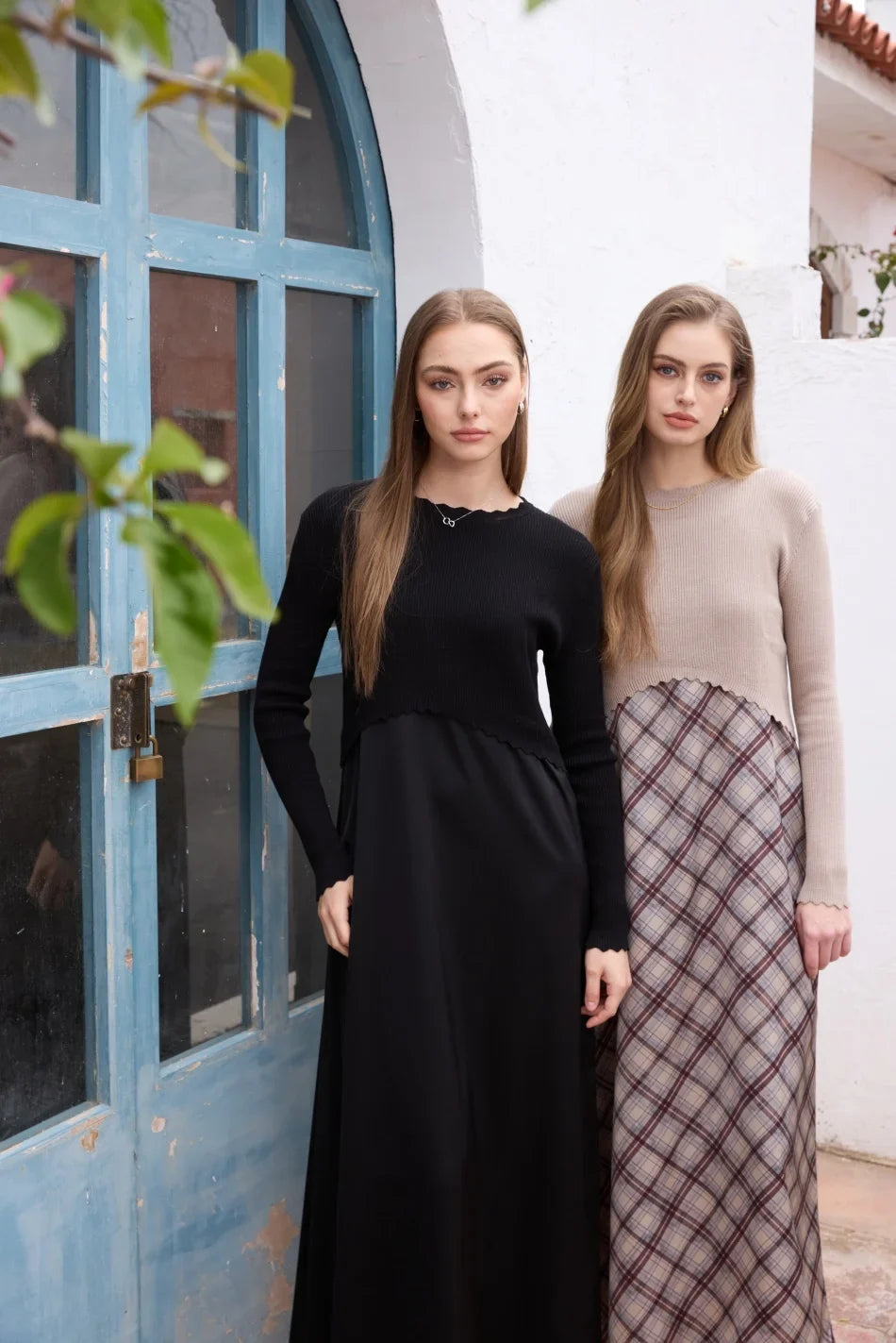 SS26 Luxe elegance slip satin dress + knitted top woman clothing set adjustable maxi floor length
