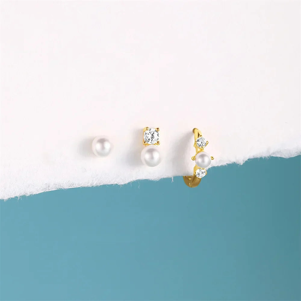 925 Sterling Silver WaterDrop/Flower/Pearl Earring Set For Women 18k Gold Plated 3 piece Earring Party Jewelry Gifts
