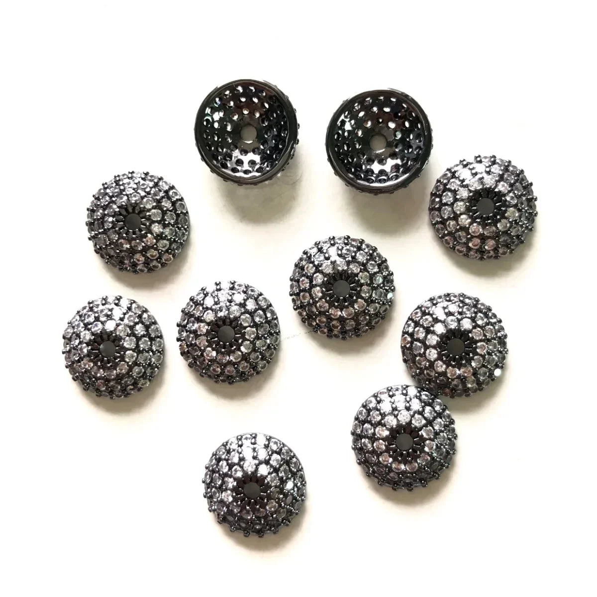20pcs 8/10/11mm Cubic Zirconia Pave Beads Caps Spacers for Bracelet Necklace Earring Making  Gold-Plate Jewelry Accessory Supply