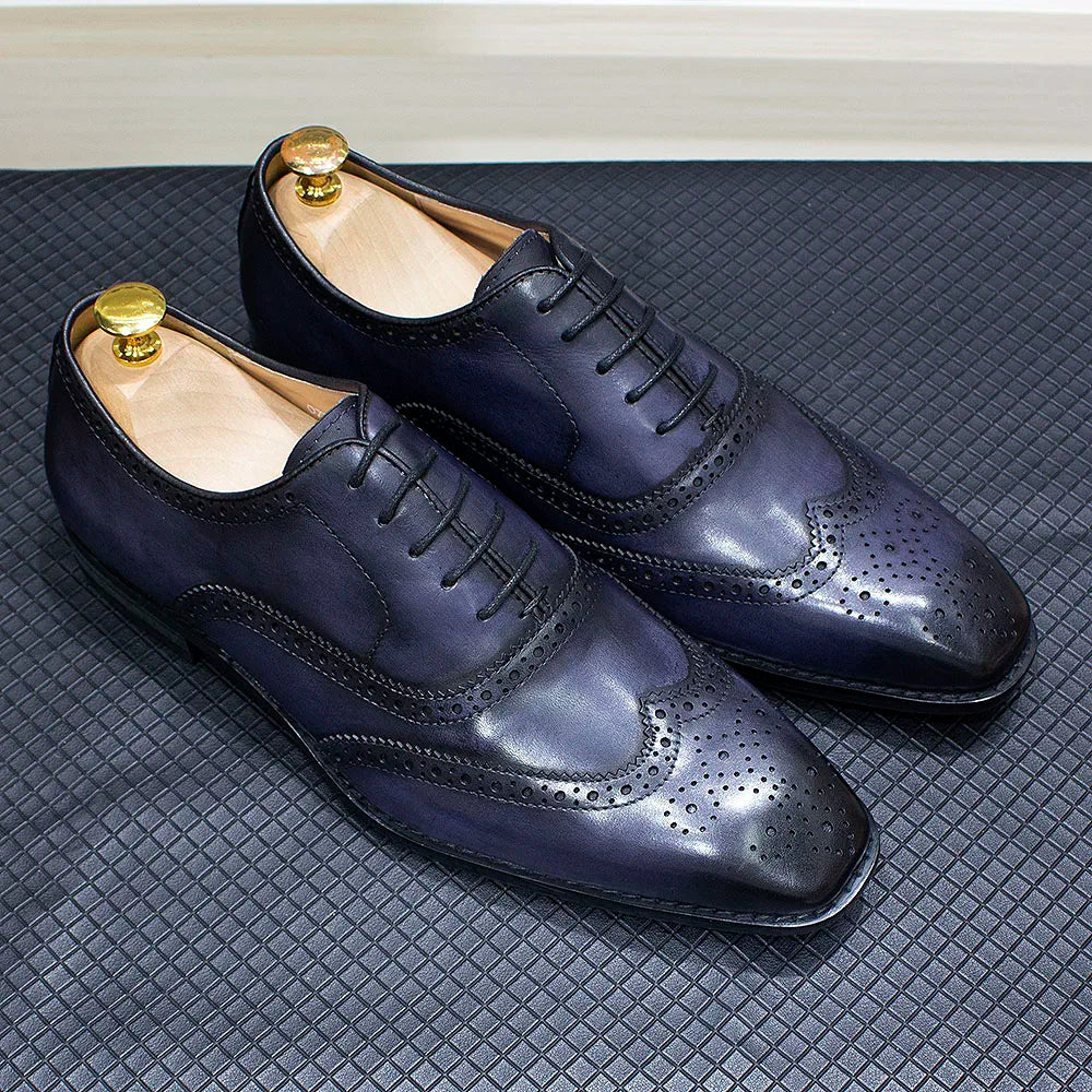 Size 7-12 Handmade Men's Wingtip Oxford Shoes Genuine Calfskin Leather Brogue Dress Shoes Classic Business Formal Shoes for Men