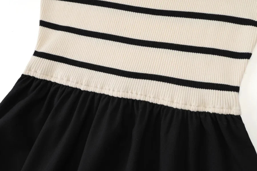 AW25 stripe knitting cardigan + sleeveless patch dress maxi matching set for woman clothing