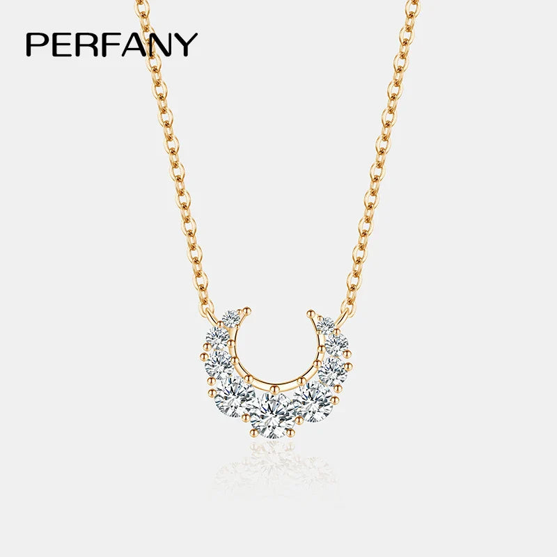 0.66CT Full Moissanite Necklace for Women S925 Pure Silver Moon Design Laboratory Diamond Pendant Fashion Luxury Jewelry