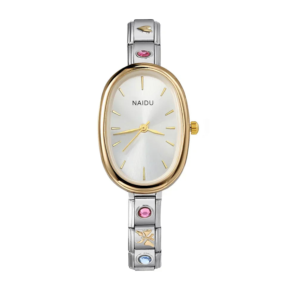 Fashion New Niche Watch Female Style Female Student Ellipse Quartz Watch Stainless Steel Strap Width 9mm Everyday Gifts