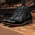 Men Comfortable Platform Motorcycle Booties New Casual High-top Shoes Retro Men Boots Solid Color Lace Up Ankle Boots Men