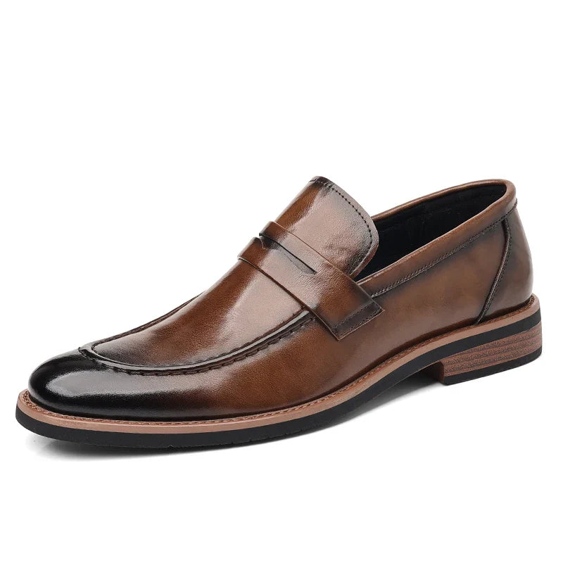 Leather Mens Casual Shoes Leisure Walk Pointed Toe Loafers Thick Bottom and Low Heel Comfy Casual Shoes Classic Business Shoes