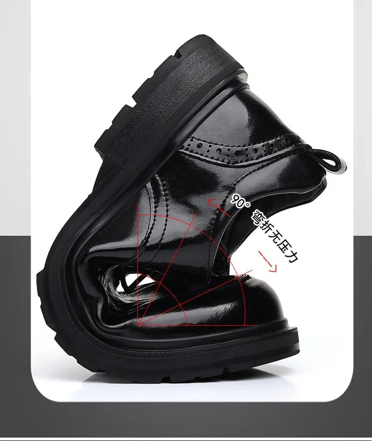 Spring Autumn Business Leather Shoes for Men Solid Color Lace Designer Big Head Dress Shoes Male Fashion Platform Casual Shoe