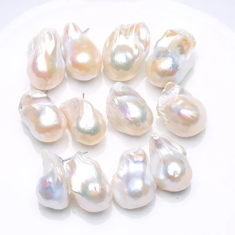 Natural Freshwater Pearl 925 Sterling Silver Large Baroque Pearl Stud Earrings 15-25mm INS Fine Jewelry  Gifts for Women  EA
