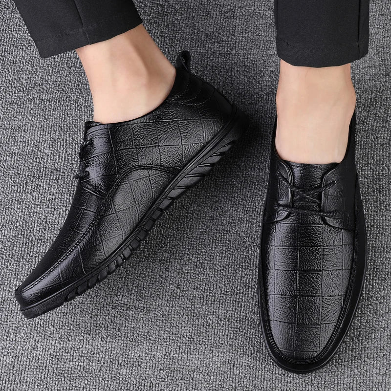 Male All-match Outdoor Flats Genuine Leather Men Casual Office Shoes Handmade Men Lace-Up Footwear 2024 New Mens Oxfords Shoes