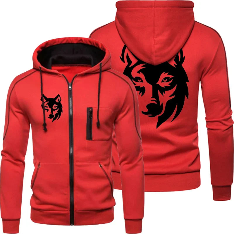 Men's Sweatshirt Long Sleeve Jacket Hoodie Zipper Closure Jacket Men's Hoodie Funny Wolf Printed Fall and Winter Jacket