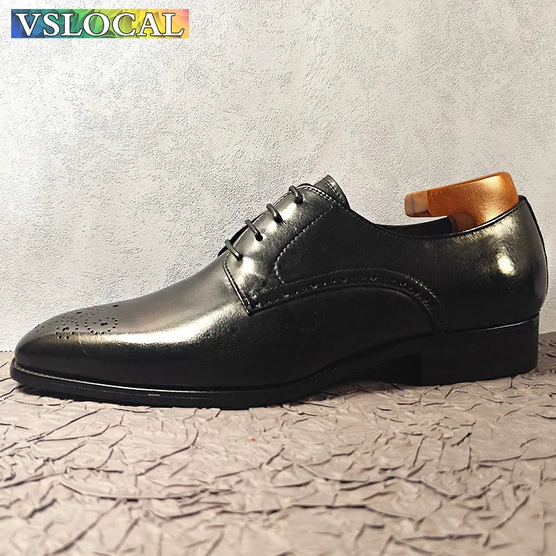 Classic Men Oxford Shoes Black Brown Lace Up Formal Mens Dress Shoes Wedding Business Office Real Leather Shoes For Men