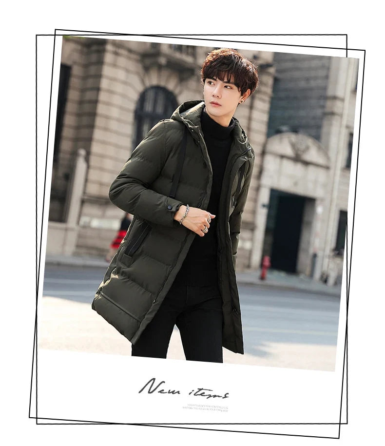 Mid-length New Thickened Hooded Jacket for Winter Men Warm Cotton-padded Jacket for MenLeisureDown Mountaineering Overcoat Men