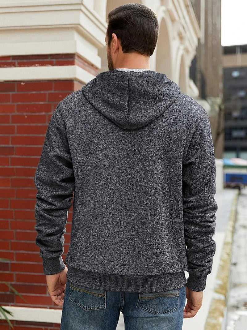 Men's Winter Warm Sherpa Plush Lined Jacket Casual Zip Up Hooded Coat with Zipper Pockets Male Fleece Outerwear Outfits Tops