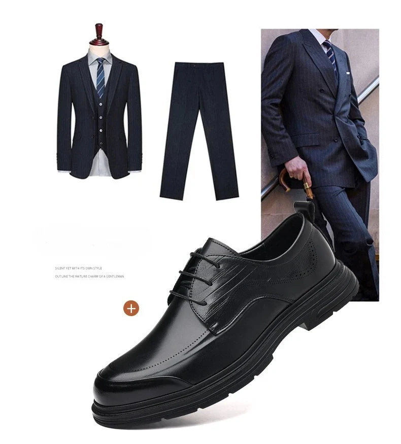 British Retro Formal Leather Shoes for Men Autumn New Designer Platform Dress Shoes Male Fashion Lace Commuter Office Shoe Man