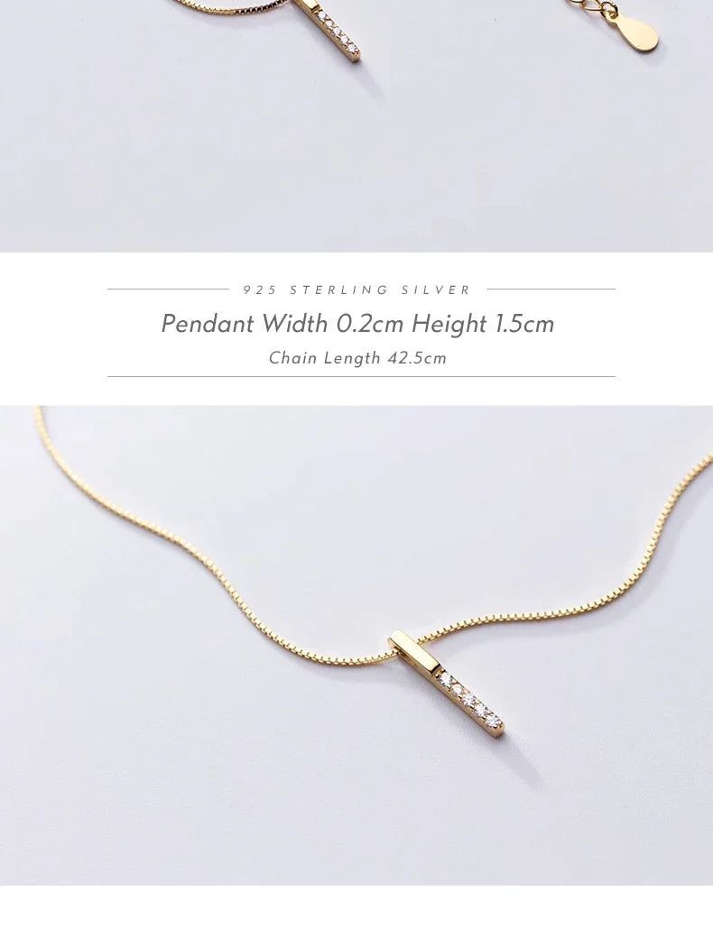 Twinkling Zircon Geometric Rectangle 925 Sterling Silver Pendant for Women Adjustable Necklace Korea Style Fine Jewelry
