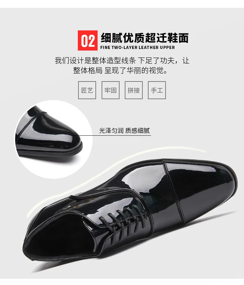 Classic Patent Leather Shoes Men Glossy Leather Shoe Man Formal Business Office Lace Up Wedding Shoes Plus Big Size 38-49