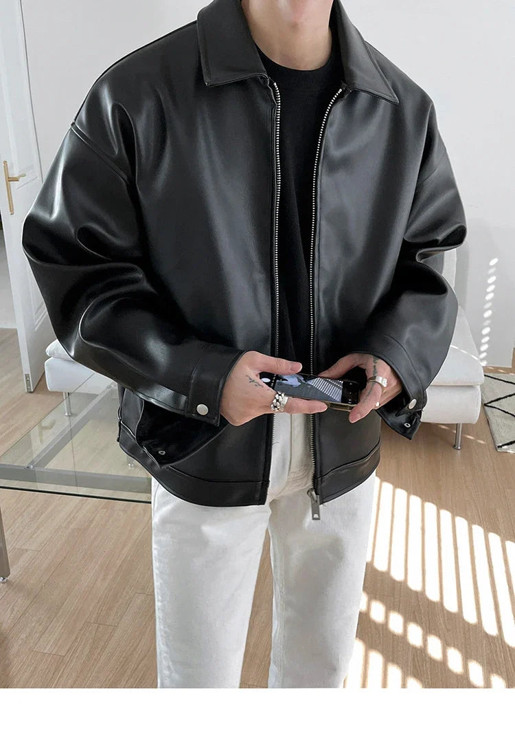 Spring Autumn Cool Luxury Short Black Soft Light Pu Leather Jacket Men Zipper Casual Mens Jackets and Coats Fashion