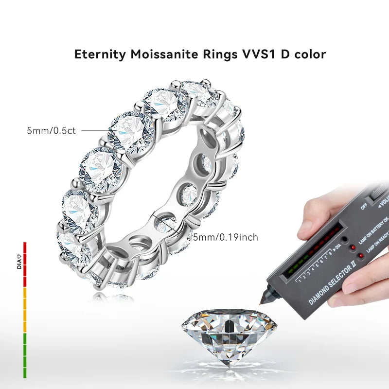 Personalized Moissanite Full Eternity Bands 925 Sterling Silver Ring For Women Girl Fine Jewelry 5mm 3mm D Moissanite Ring