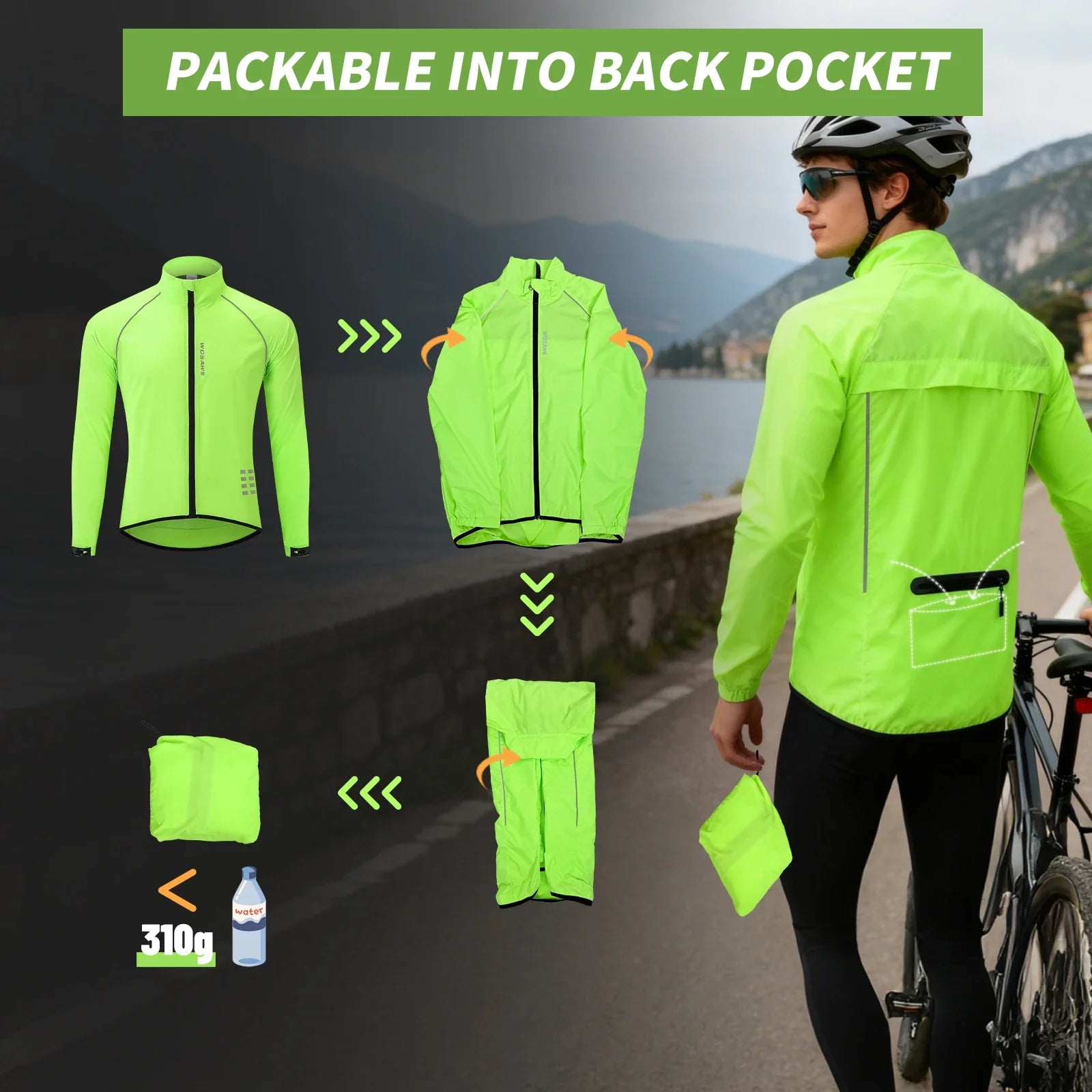 Men's Cycling Windbreaker Wind Jacket Windproof Water Repellent Mountain Bike MTB Clothing Reflective Loose Bicycle Coat
