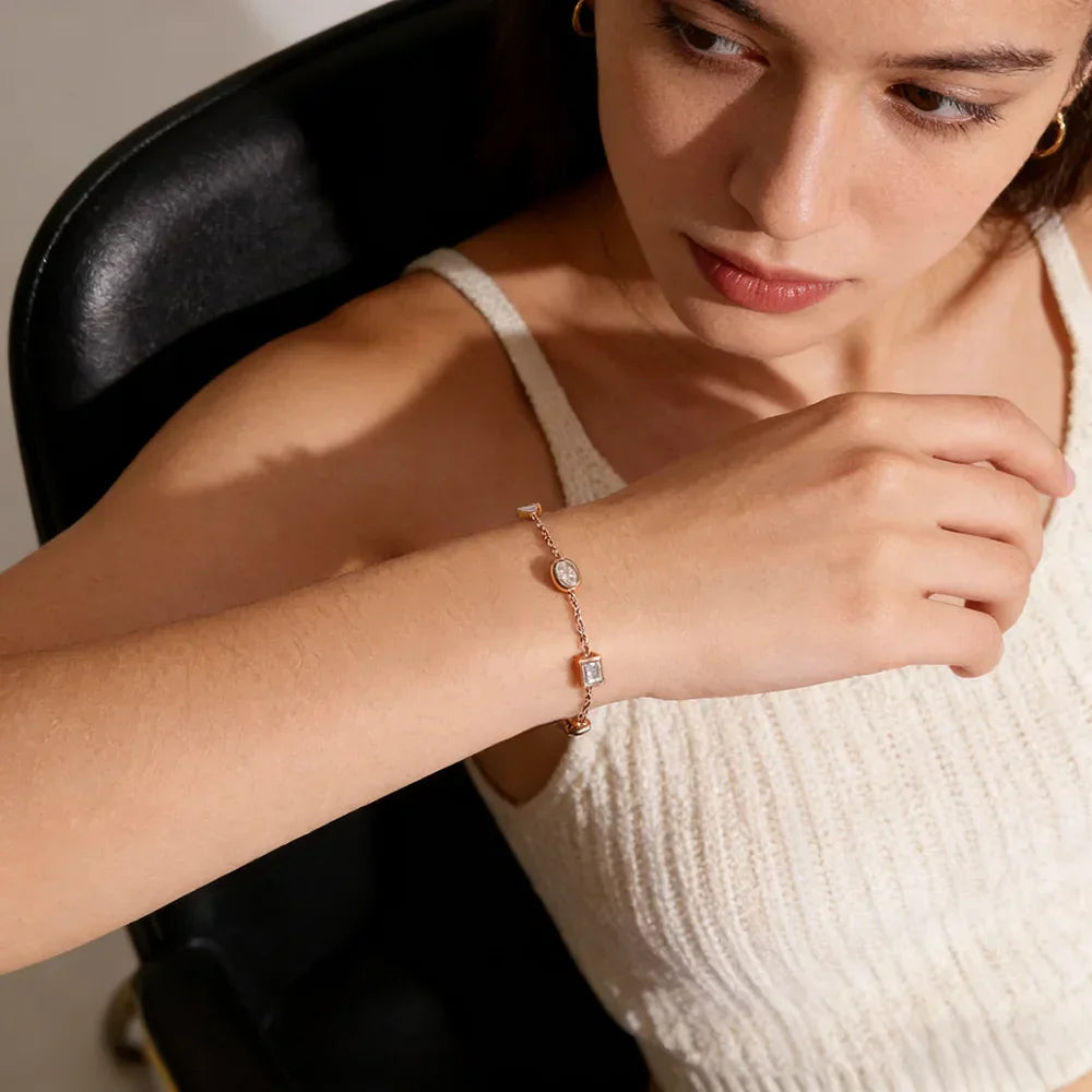 0.5CT Oval/Pear/Heart Moissanite Bracelets Earrings Set S925 Silver Plated 18K Gold Wrist Chain for Women Fine Jewelry