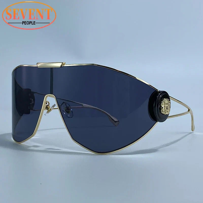 Oversized One-Piece Mask Punk Sunglasses Women 2026 Luxury Brand Vintage Windproof Sun Glasses Wrap Around Shades Shield Goggle