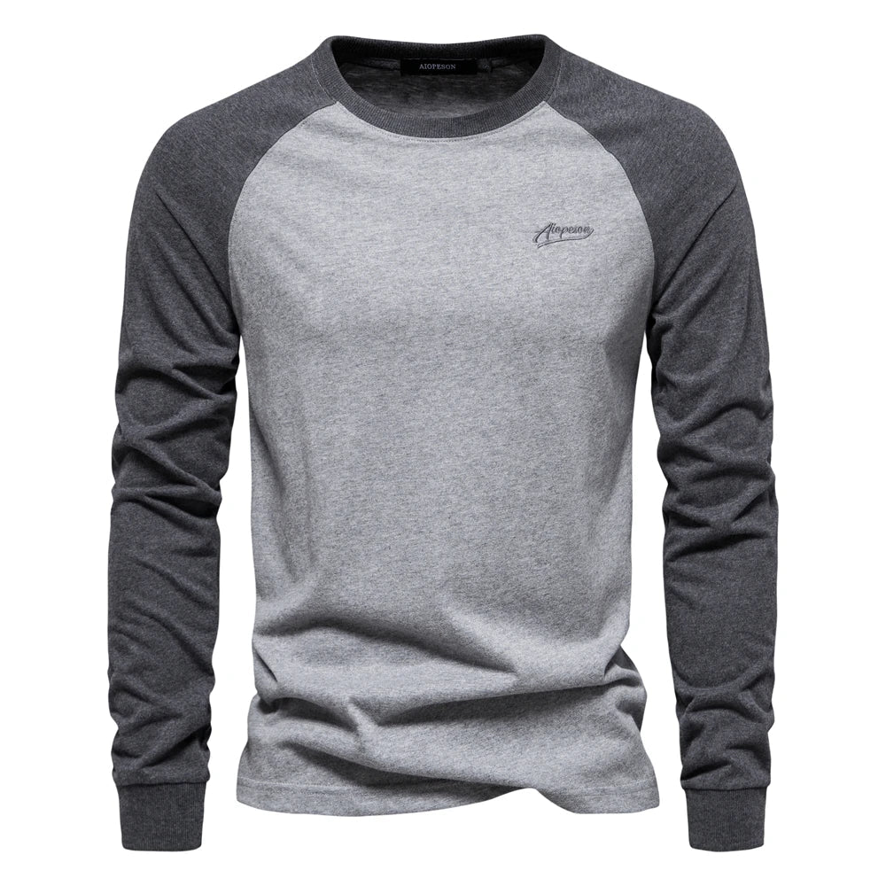100% Cotton Long Sleeve Men's T-shirt Solid Color Letter Print Casual T shirts for Men New Spring Tops Tee Men Clothing