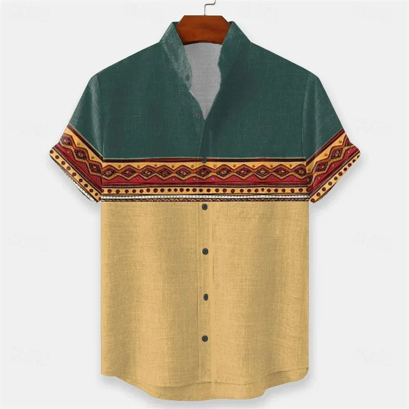 Men's Geometric Indian Ethnic Shirt Button Shirt
