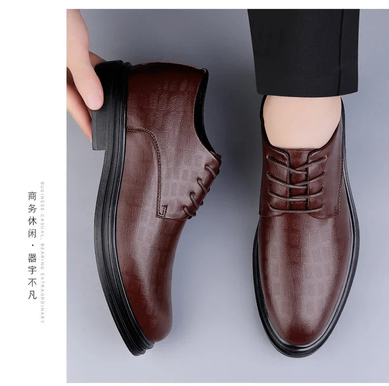 Men Dress Shoes Elevator Shoes Platform Breathable Casual Business Luxury Genuine Leather Soft Heightening Shoes 7CM Taller Male