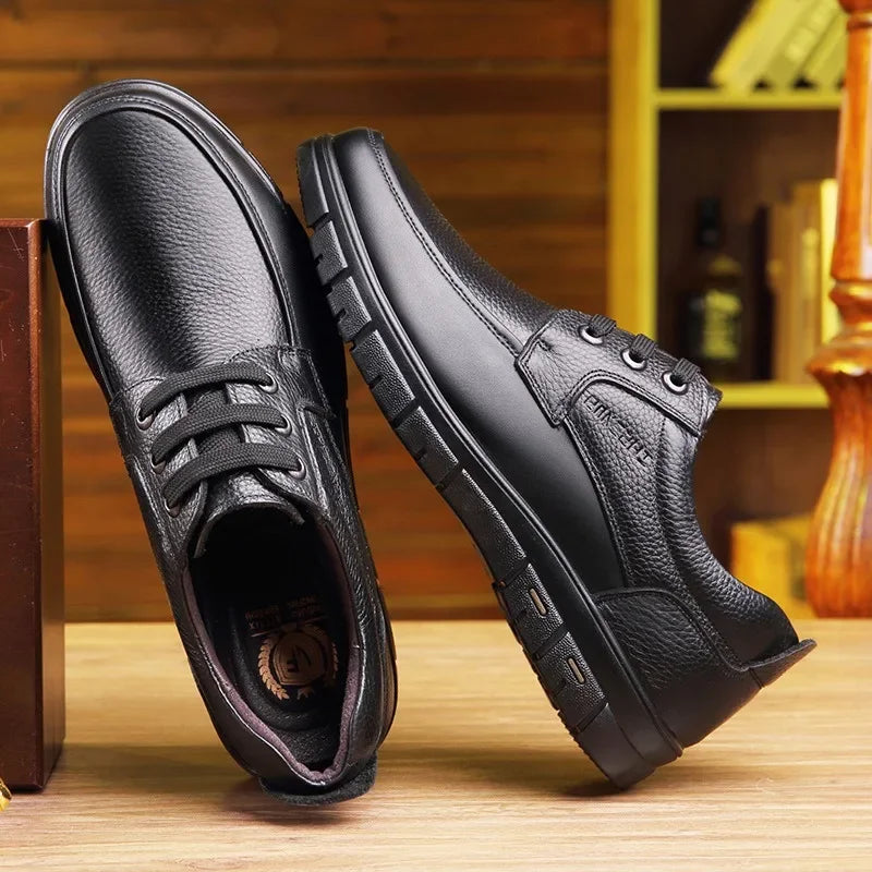 Men PU leather Casual Shoes Soft Sole Lace-up Luxury Brand Middle-aged Old Man Dad Lightweight Loafers Shoes  Zapatillas