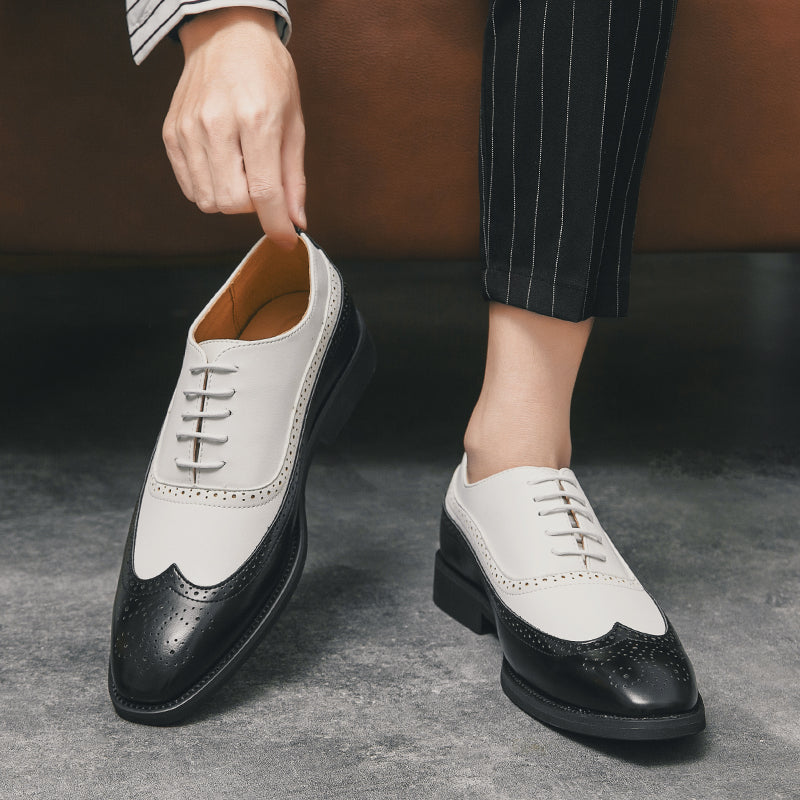 Men Wingtip Detail Dress Shoes, Business Two Tone Oxford Shoes For Wedding party