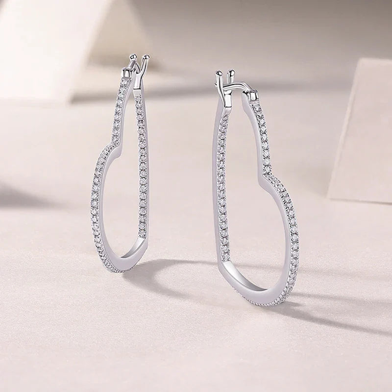 3.2CM Heart Moissanite Hoop Earrings for Women Classic Party Sparkling 925 Sterling Silver Earrings Wholesale Jewelry