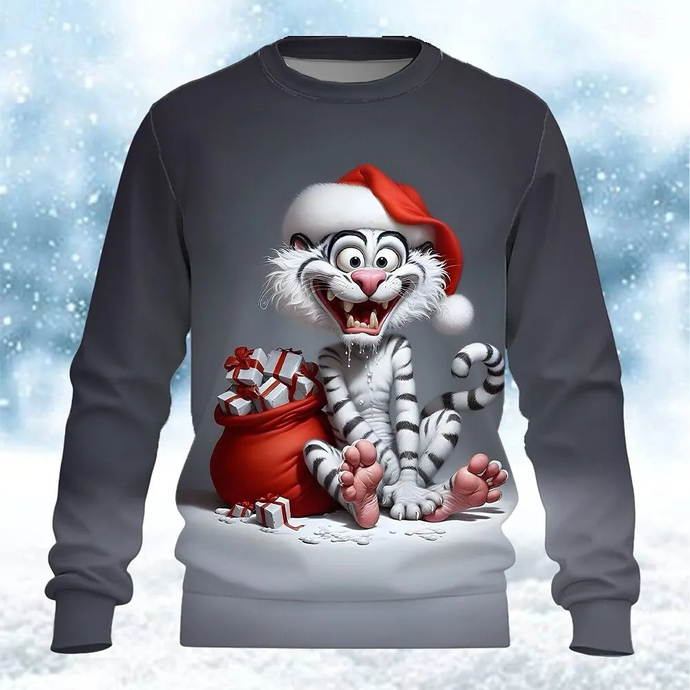 Santa Claus Men's Top Merry Christmas New Arrival Crew Neck Long Sleeve Oversized Sweatshirt Relaxed Fit Breathable Top