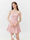 Women's 2026 Summer New Arrival French Style U-Neck Sleeveless Dress Waist-Tight Slim A-Line Flared Midi Dress Short Skirts