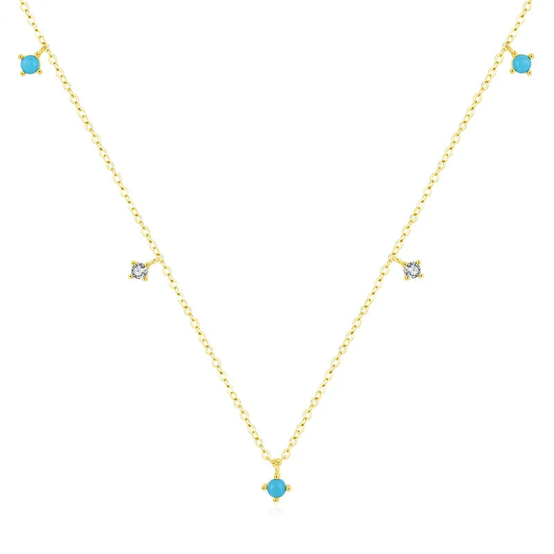 Real 925 Sterling Silver Fashion Stunning Turquoise Link Chain Charm Necklace For Women Daily Fine Jewelry