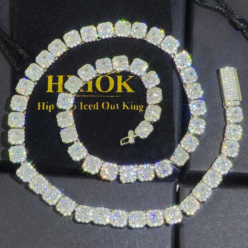Clustered Diamond Tennis Chain Miami Tennis Link Bracelet for Women 7MM Iced Out CZ Cuban Necklace Hip Hop Jewelry Gifts