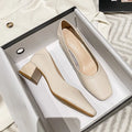 genuine leather med-high heels shoes for women square toe pumps cowhide zapatos mujer elegantes tacones bajos OL shoes size 43