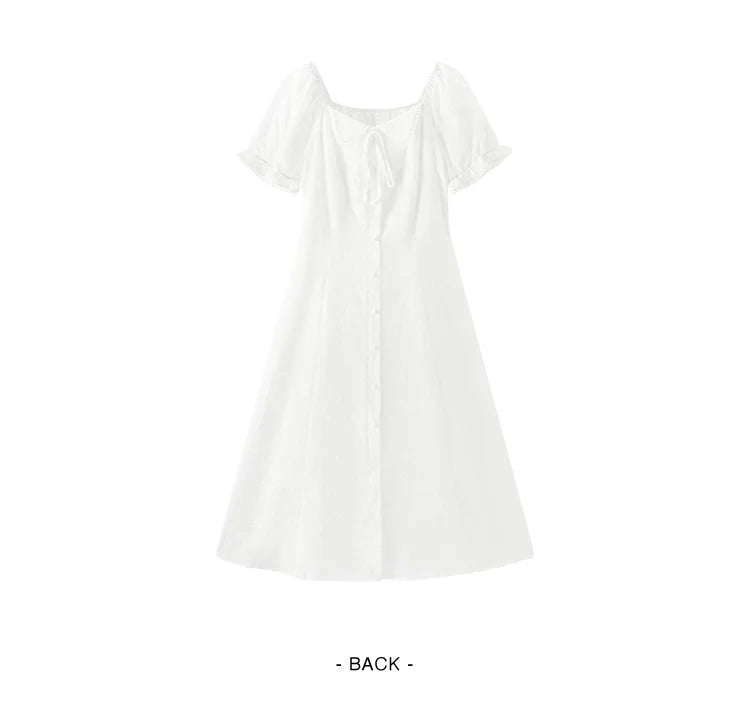 Dress Women Embroidered Elegant 2025 New Summer Lace-trimmed Collar Puff Sleeve Little White Dress for Summer
