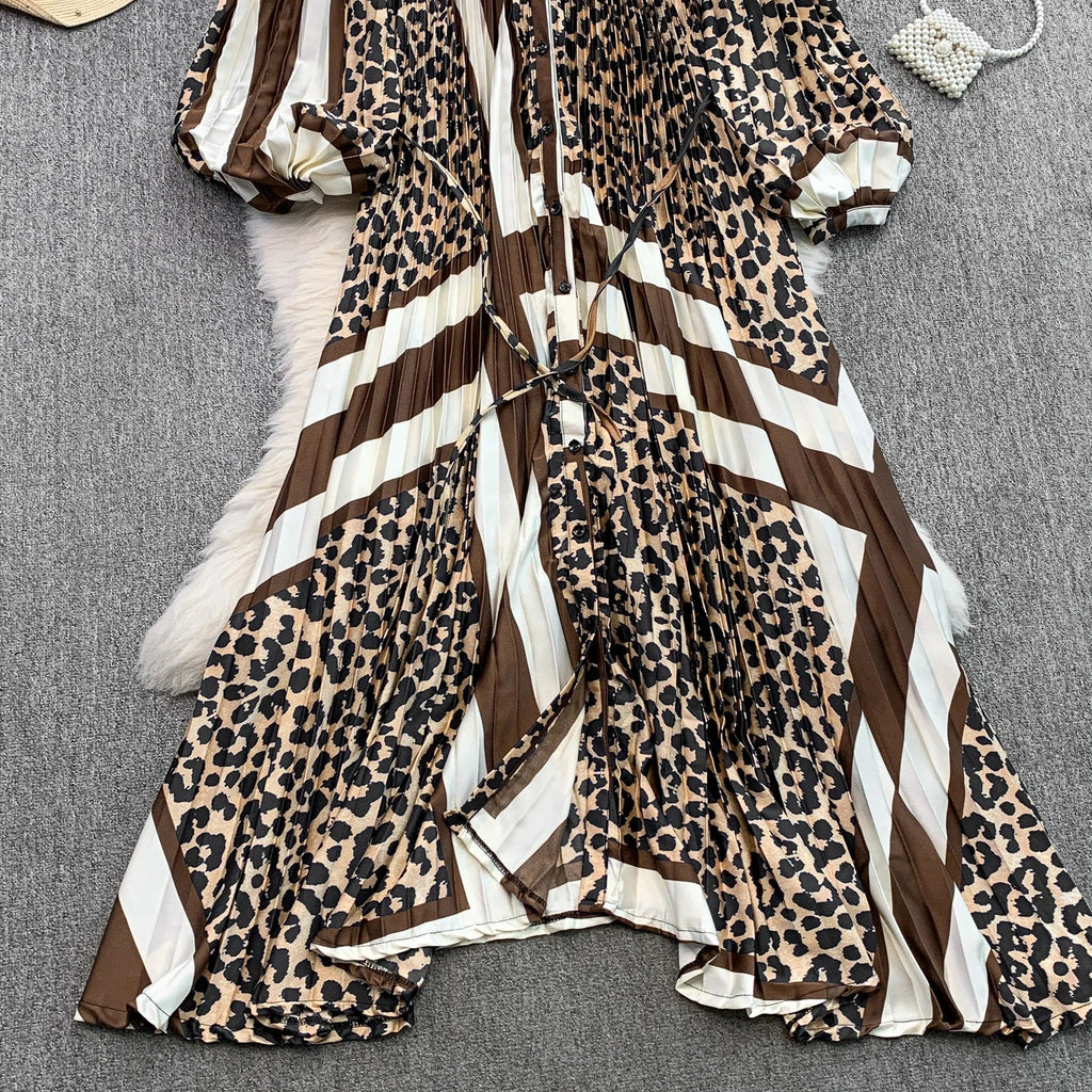 Printed round Ne Lantern Sve Dr Women's Single Button Waist Cinch Maxi Skirt Long Dr Commute Sle Autumn