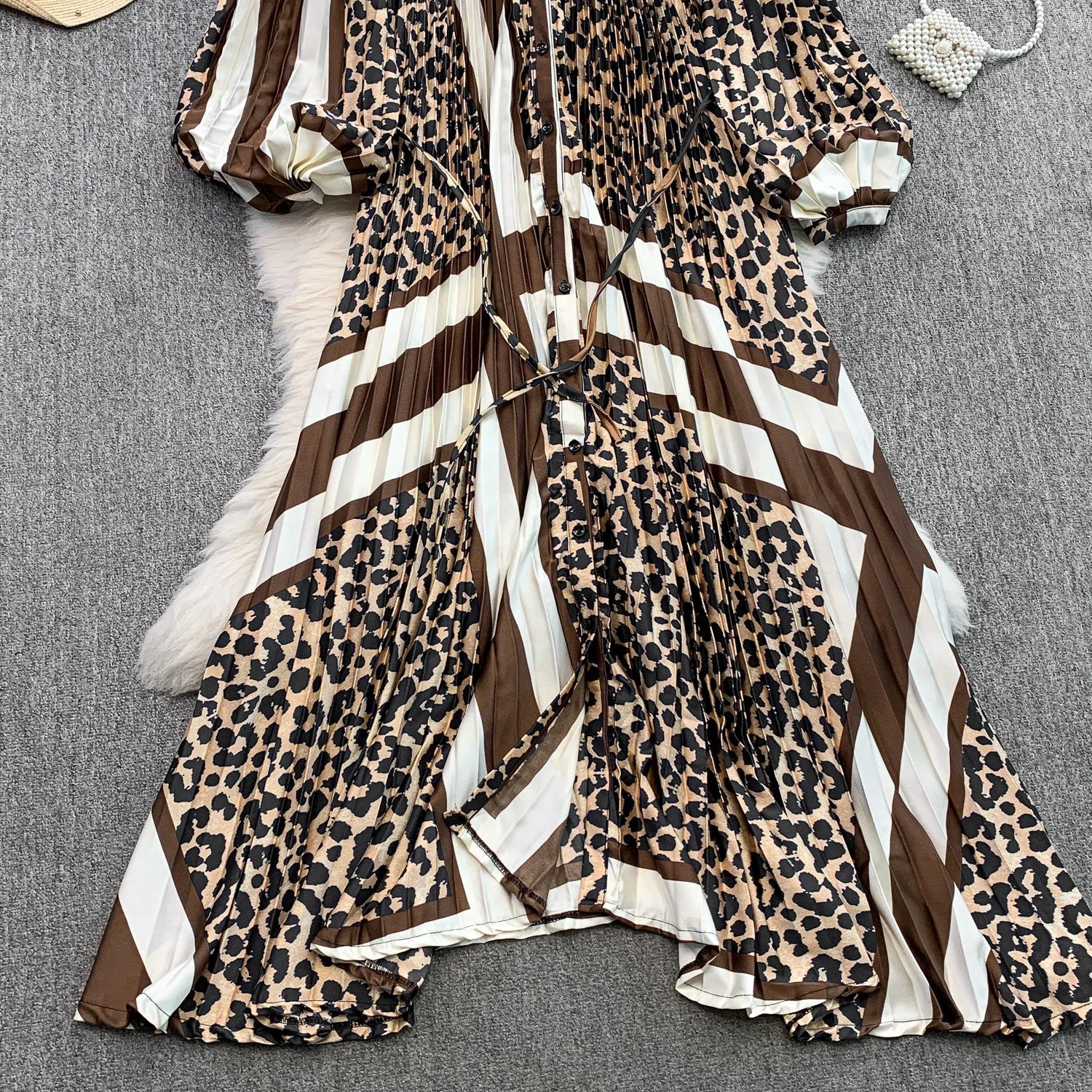 Printed round Ne Lantern Sve Dr Women's Single Button Waist Cinch Maxi Skirt Long Dr Commute Sle Autumn