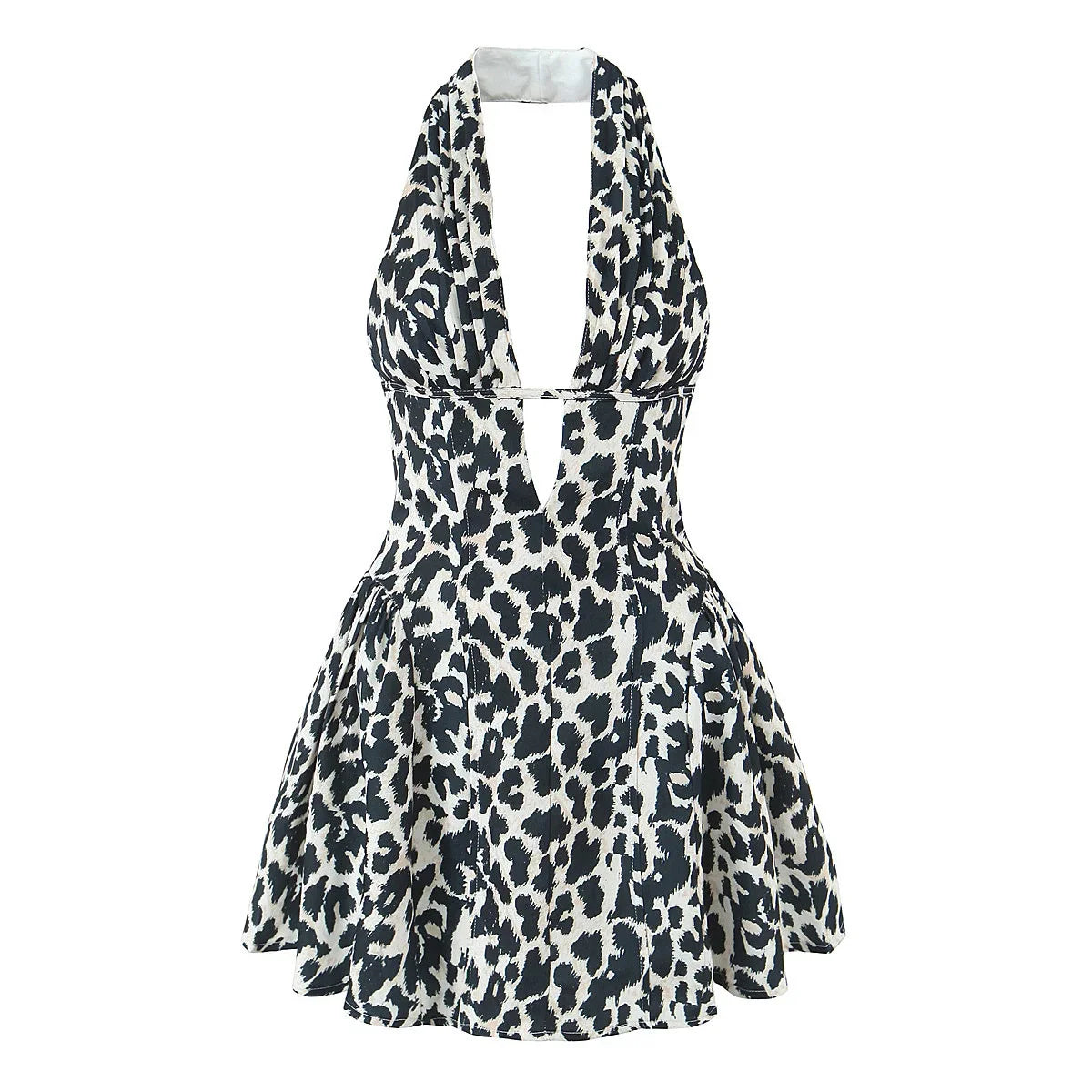 French Style Retro Polka Dot Deep V Halter Dress Women Sexy Backless A-line Slim Sweet Elegant Mini Dresses Summer Robe