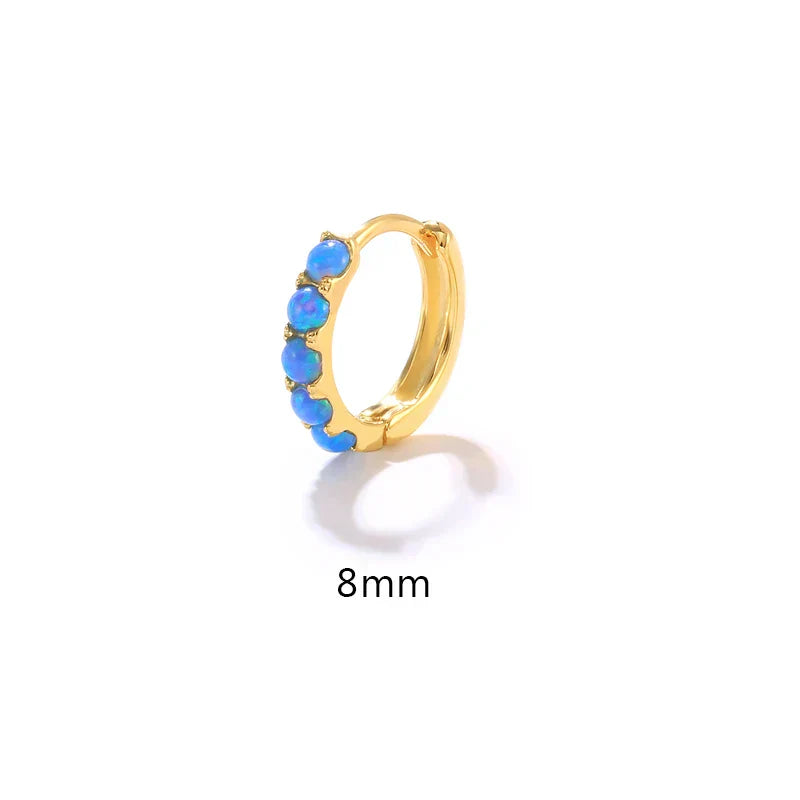 6/8/10mm Size Opal Round Hoop Earrings For Women 925 Sterling Silver Circle Earrings Jewelry Bohemia Pendiente Plata 1piece