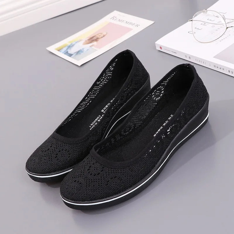 White Lace Hollow Breathable Little White Shoes Flat Mid Wedge Heel Women's Summer Beauty Shoes Size 34-41 White Sneakers Women
