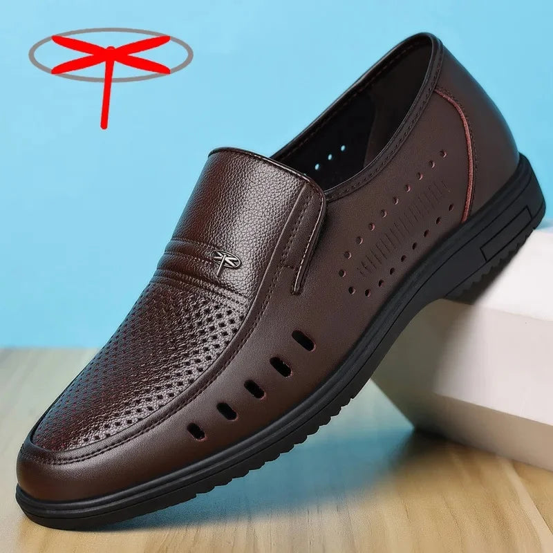 Casual Leather Men's Shoes – Genuine Leather, Breathable, Black/Brown, Sizes 40–48