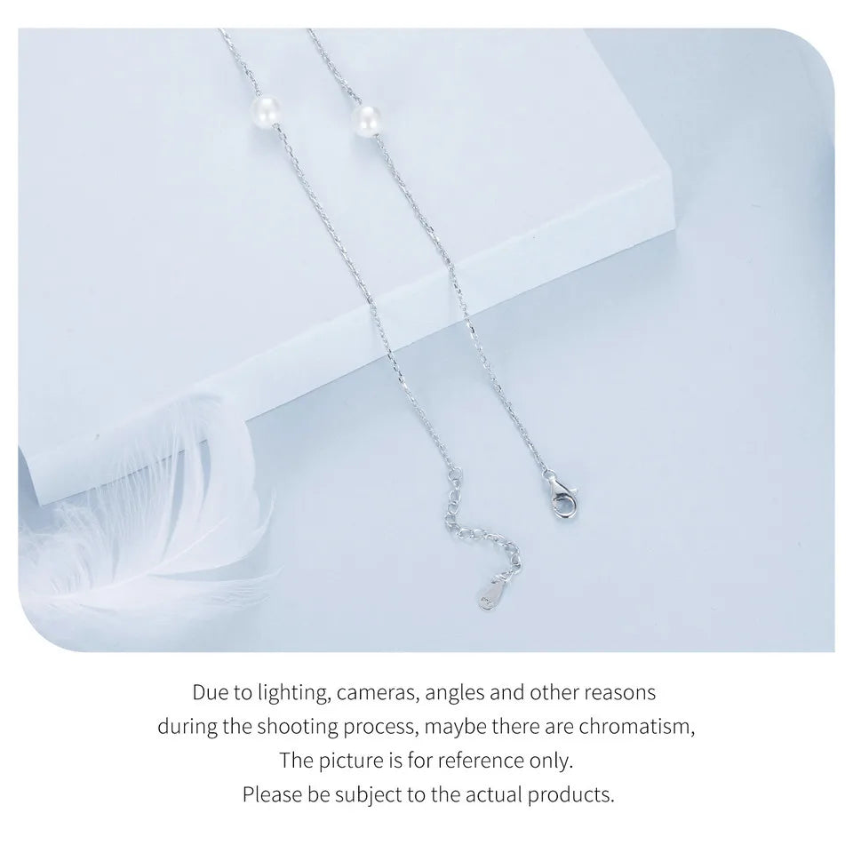 925 Sterling Silver Dainty Shell Pearl Choker Necklace, White Gold Plated Pearl Charm Necklaces Jewelry Gifts for Women