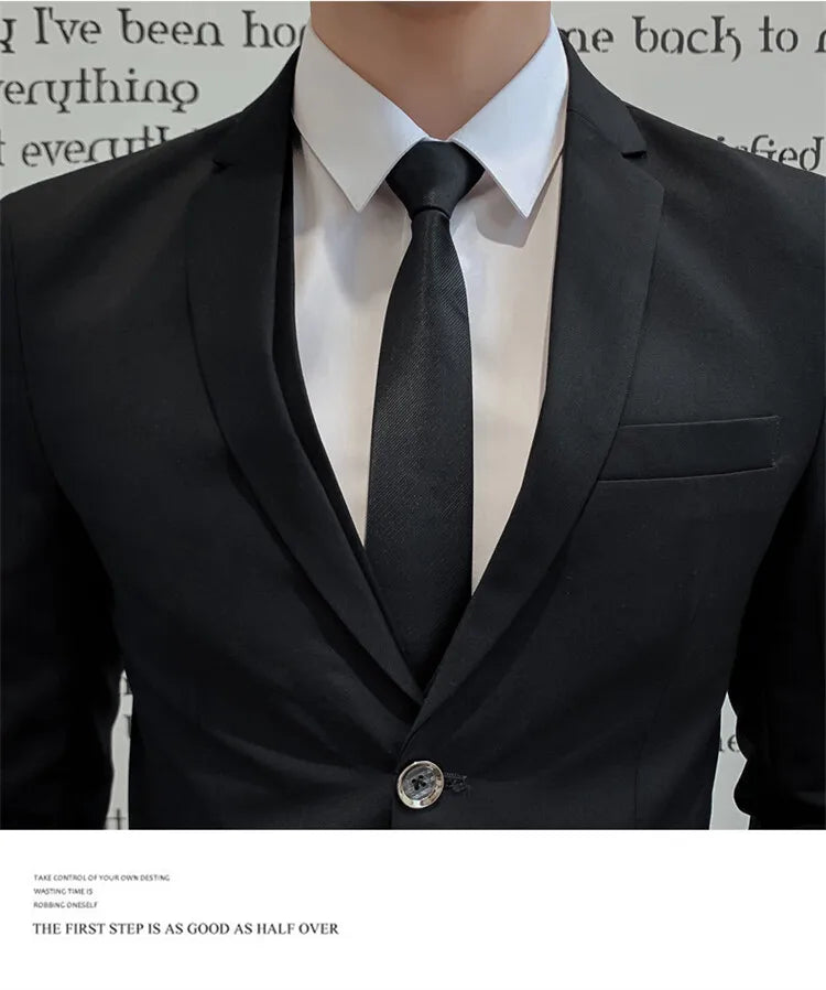 Solid Color Suit Men's Fashionable Gentleman Business Banquet Korean-style Formal Dress Casual Wedding (Blazer+Vest+Trousers)