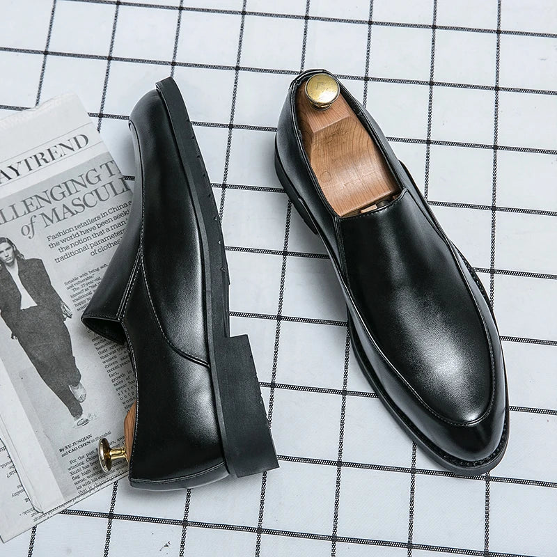 Women Casual Leather Shoes Large Size Men Business Shoes New Slip on Square Toe Loafers Hand Polished Leather Casual Shoes