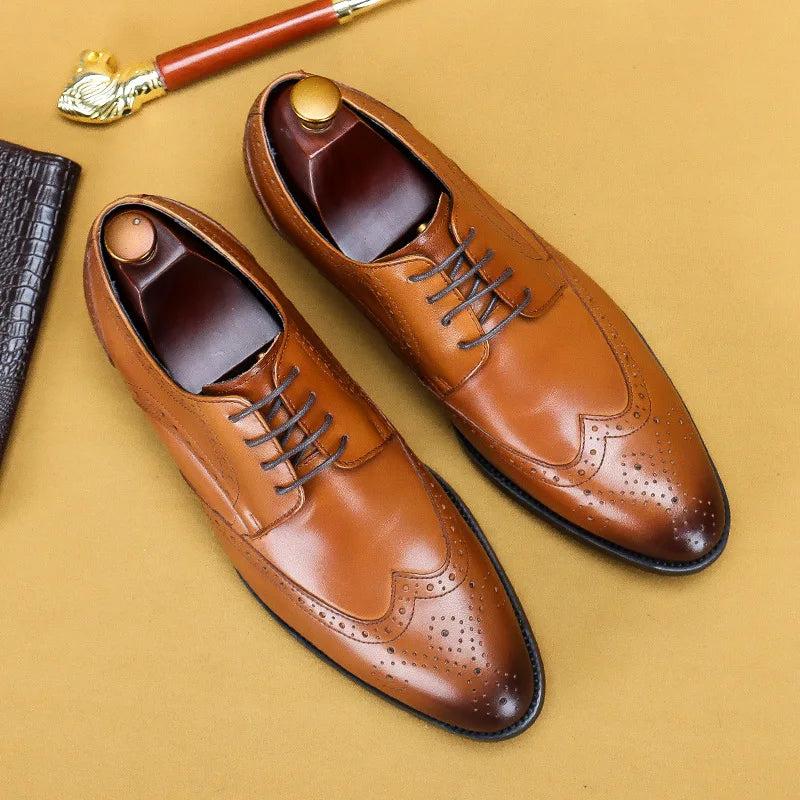 New Men Dress Handmade Shoes Genuine Leather Male Oxford Italian Classic Vintage Lace-up Men's Brogue Shoes Oxford
