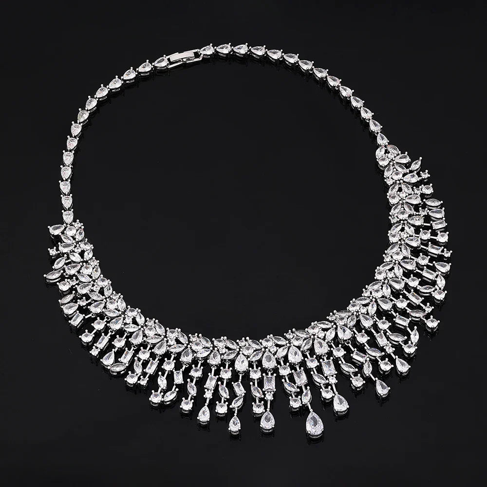 2024 New 4-piece Bride Zirconia Women's Party Jewelry Set, Deluxe Dubai Nigeria CZ Crystal Wedding Necklace Set